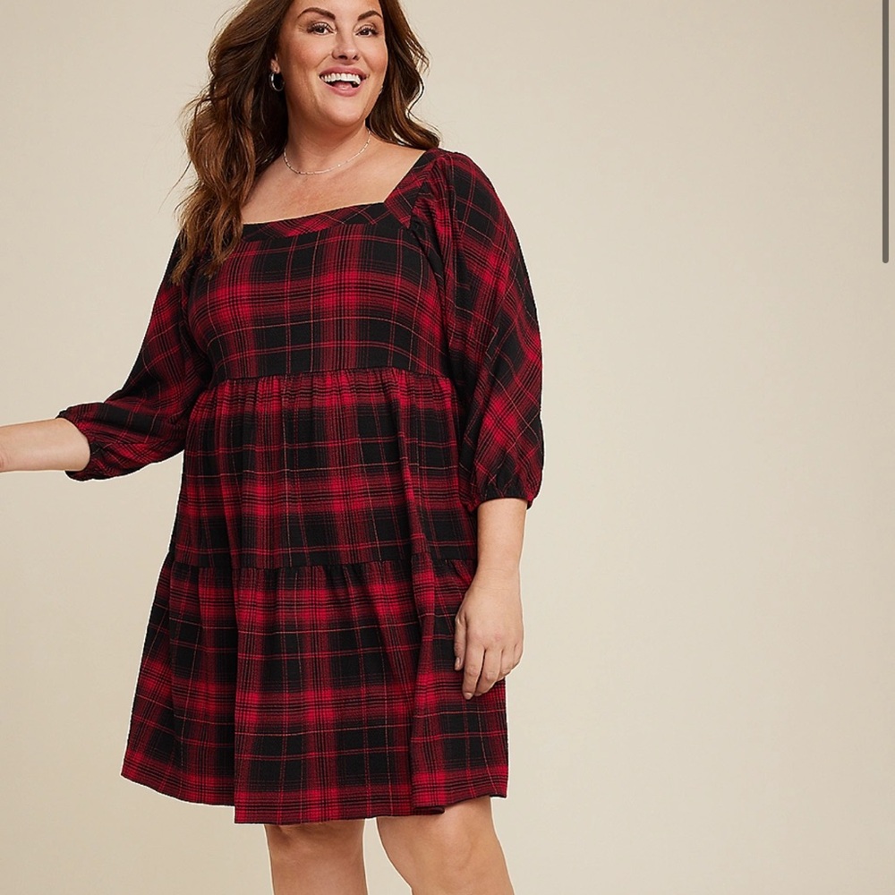 Plus Size Buffalo Plaid Babydoll Dress